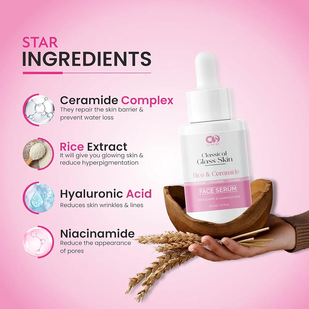 💎 Glass Skin Glow- CO LUXURY Classical Glass Skin Face Serum – Rice & Ceramide Formula for Radiant & Luminous Skin (30ml)