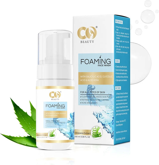 CO Beauty Foaming Face Wash with Salicylic Acid, Glycolic Acid & Aloe Vera (100ml)