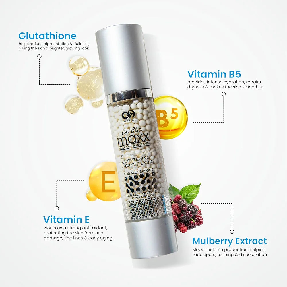 ✨ Co Luxury Glutathione 3D Glow Skin Serum | Reduces Acne, Dark Spots, Pigmentation | Brightens & Smooths Skin (50 ml) ✨